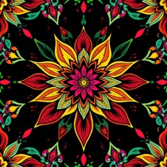 Lotus Pattern, Intricate Mandala Lotus Pattern Art: Traditional Indian Folk Design, Bohemian Floral Wallpaper and Detailed Ethnic Artwork