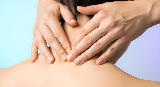 Professional therapist performing a relaxing neck and shoulder massage on a client. - Powered by Adobe