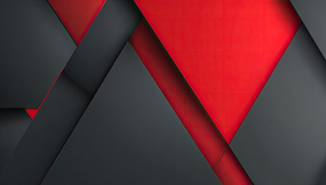 Abstract geometric composition featuring layered grey shapes with vibrant red accent