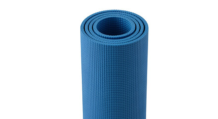 Rolled blue exercise mat for fitness and yoga isolated on transparent background
