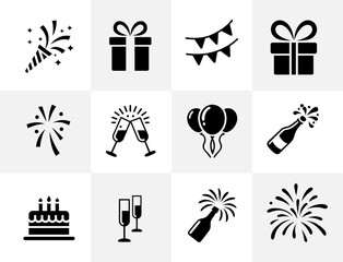 Collection of festive celebration icons for parties and events