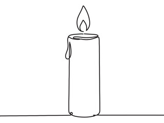 Minimalist One Line Art Drawing of a Lit Candle on White