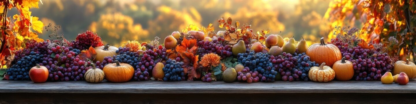 Autumn harvest bounty on rustic table