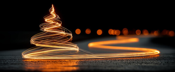 Abstract representation of a glowing christmas tree made of light trails