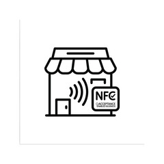 Simple line icon of a store with nfc payment symbol and wireless signal