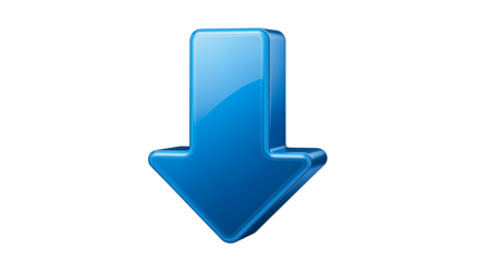 Blue 3d arrow pointing down, isolated on transparent background
