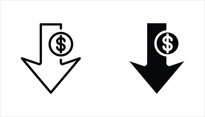 Cost reduction icon set. Dollar Down Icon. Vector illustration for web design. Isolated on white background.