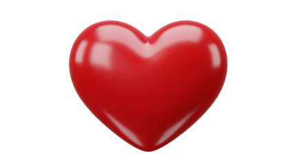 Shiny red heart shape for love and romance isolated on transparent background