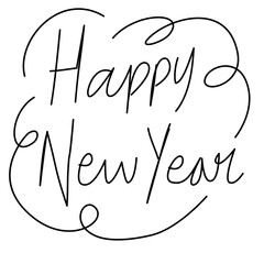 Hand writing happy new year, children style, black and white, greetings card, poster, vector