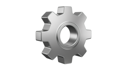 Shiny metal cogwheel for mechanical engineering isolated on transparent background