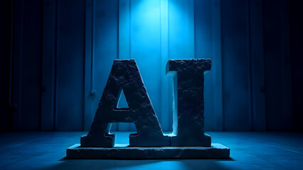 AI Artificial Intelligence Stone Letters Under Spotlight, Technology Concept, Blue Background, Modern Tech, Innovation, Future
