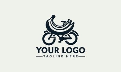 Vector logo illustration of bananas on a bicycle for healthy food delivery