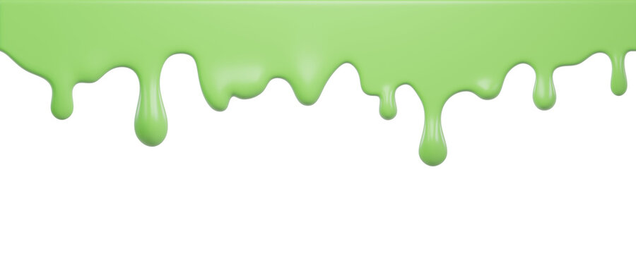 Green Pistachio Ice Cream melt with glossy drops  on Transparent background. The syrup, Liquid flows down. Drops of sweet green ice cream  in the form of a decorative border for culinary, food design,