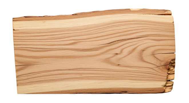 Natural wood plank with grain texture, isolated on transparent background