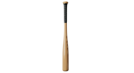 Wooden baseball bat with black grip, isolated on transparent background
