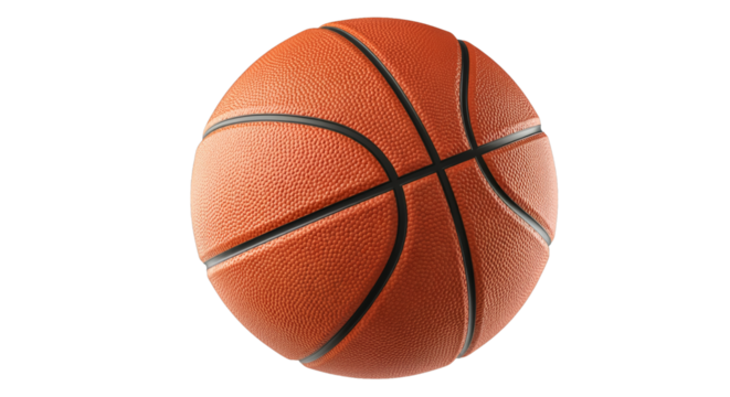 Orange basketball with black lines, isolated on transparent background