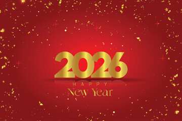 Happy new year 2026 background with 3d text and golden shiny confetti