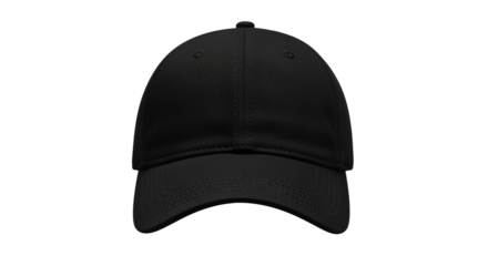 Simple black adjustable baseball cap isolated on transparent background