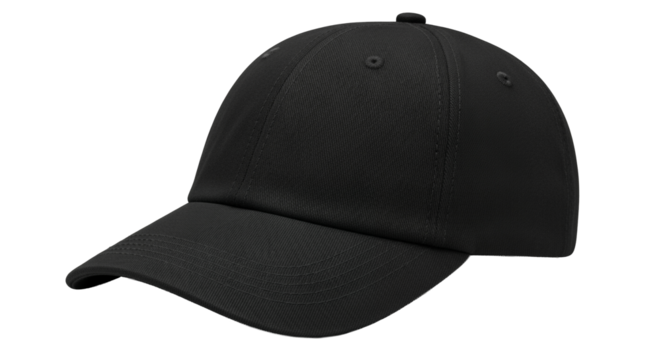 Simple black adjustable baseball cap for casual wear isolated on transparent background