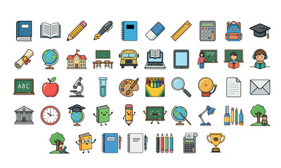Education and School Icons Set &ndash; Colorful Vector Illustration