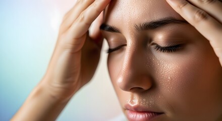 Fototapeta premium Young woman suffering from a severe headache or migraine pain.