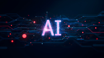 AI Artificial Intelligence Digital Technology Background: Futuristic Neural Network Concept with Glowing Circuit Board Design