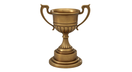 Elegant golden award trophy on a pedestal isolated on transparent background