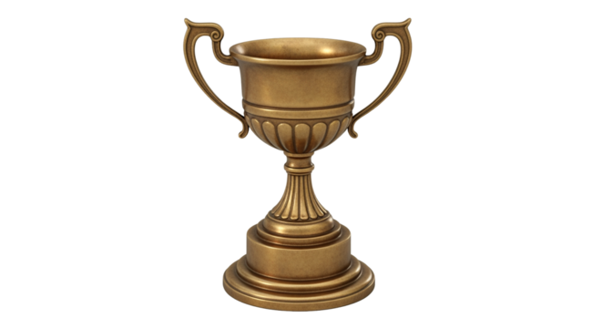 Elegant golden award trophy on a pedestal isolated on transparent background