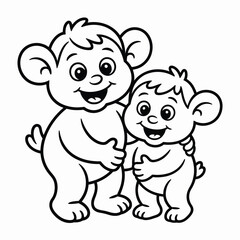 Obraz premium Two happy cartoon bear cubs hugging, outline illustration for coloring, white background isolated on white background, Vector, illustration