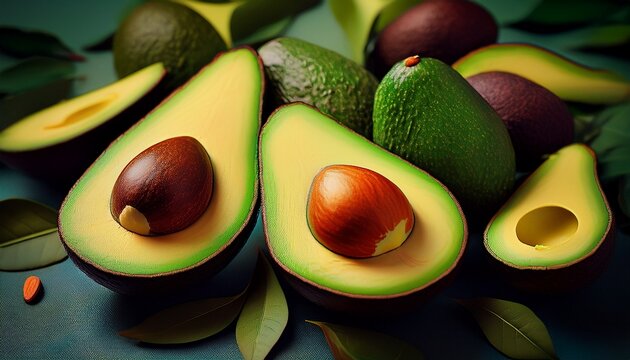 assorted fresh avocados halves and slices