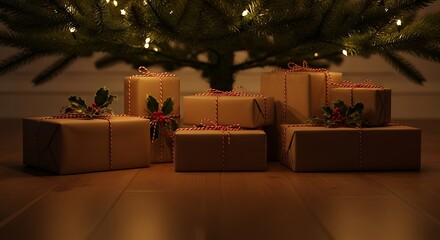 Warm holiday spirit with beautifully wrapped presents under the Christmas tree creating a festive and inviting atmosphere for cherished family moments