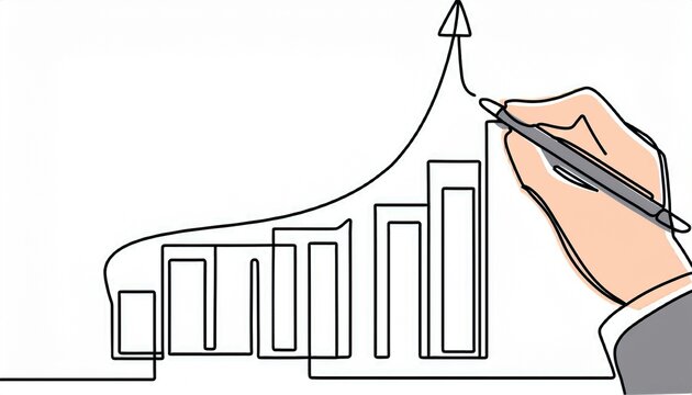 hand drawing a continuous line graph showing upward trend