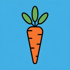 Vibrant orange carrot with green leafy top stands out against a solid bright blue background