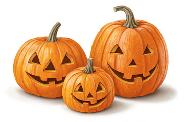 Smiling Jack-O-Lantern Pumpkins for Halloween Decoration on white background