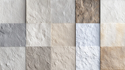 A close-up shot of a textured stone wall. The arrangement of the wall is in a grid pattern and the lighting highlights the intricate details of the natural stone