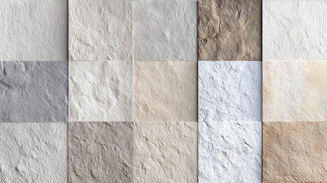 A close-up shot of a textured stone wall. The arrangement of the wall is in a grid pattern and the lighting highlights the intricate details of the natural stone