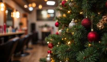 Festive Christmas tree in hair salon