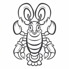Obraz premium Cute cartoon lobster outline with big claws and antennae, isolated on white background. isolated on white background, Vector, illustration