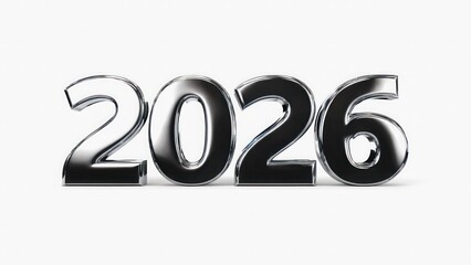  Futuristic chrome 4D &ldquo;2026&rdquo; on a plain white background
