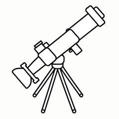 Line art drawing of a telescope on a tripod, isolated on a white background isolated on white background, Vector, illustration