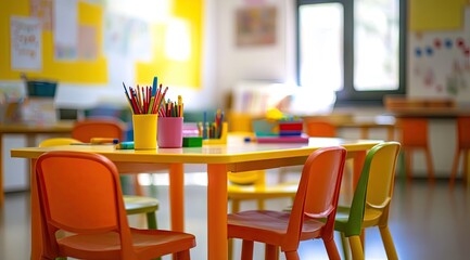 Colorful preschool classroom table