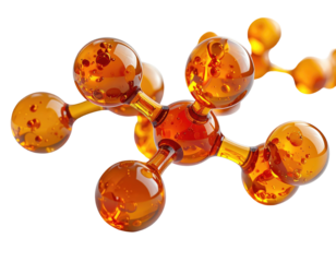 Amber-toned, connected spheres molecule structure on black