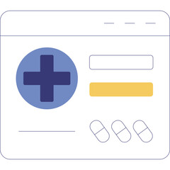 Fototapeta premium Blue Cross Symbol And Medication Pills On A White Background With Minimalist Design And Copy Space For Healthcare Concept