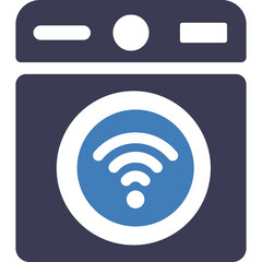 Dark Blue Washing Machine Icon with White Wi-Fi Symbol on Transparent Background Minimalist Clean Design Representing Smart Home Appliance Connectivity