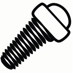 Isolated black bolt with threaded shaft and rounded head on white background. isolated on white background, Vector, illustration