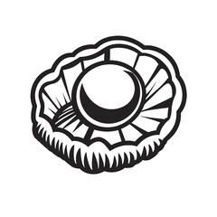 Stylized pearl in a shell vector graphic, simple black and white icon art isolated on white background, Vector, illustration