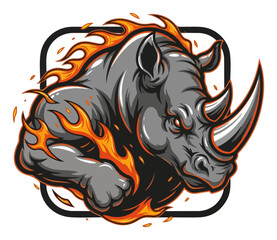 Fierce Rhino Mascot with Fire. Esport Logo of an Angry Rhinoceros Head. Vector Illustration for a Sports Team or Gaming Clan © Cristiano