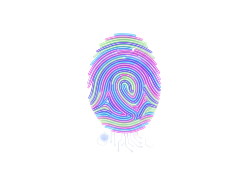 Colorful Digital Fingerprint Biometric Data - Identity Security & Privacy Technology Concept Art isolated transparent on White Background