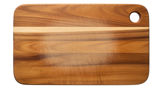 Wooden cutting board with a hole, kitchen utensil isolated on transparent background