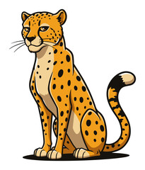 Sitting cheetah cartoon – elegant big cat with spots and long tail – safari wildlife animal vector illustration